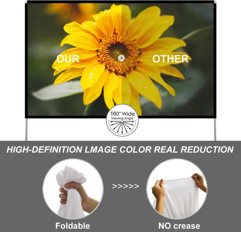 SKERELL Outdoor Projector Screen with Stand 100 Inch: Portable Projection Screen 16:10 4K HD Outdoor Movie Screen with Carry Bag for Home Backyard Theater - Image 3